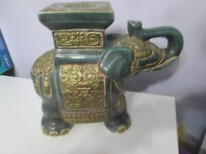 Oriental Chinese Pottery Elephant Figure Garden Seat or Stand Emerald Green 