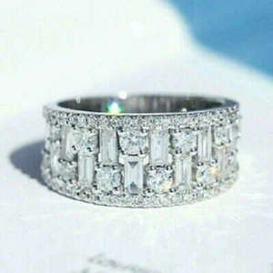 4.10 CT Baguette & Round Cut Diamond Antique Engagement Wedding Ring 925 Silver - Picture 1 of 4