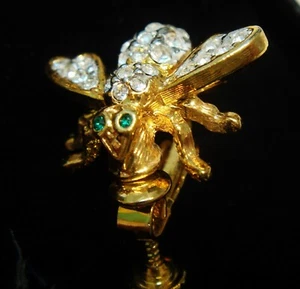 Joan Rivers Classic 2 Collection Gold ton White Crystals Bee Pins Green Eyes - Picture 1 of 9