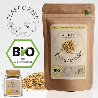 SPINTZ - SPICES & NUTZ 250g Bio Bockshornklee Saat ganz Bockshornkleesamen plastikfrei + Gewürzglas