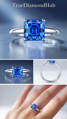 💍 Elegant 2 Ct Blue Color Trillion Diamond Silve Ring Lab Grown Truediamondhub - Image 1 of 4