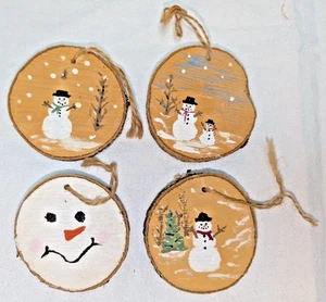 4 Muñeco de Nieve Hecho a Mano Muñeco de Nieve Adornos Decoraciones Navidad Invierno Madera y Acrílico - Imagen 1 de 4