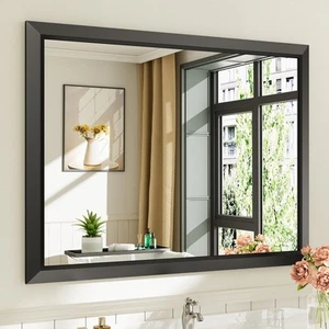 40"x30" Black Bathroom Mirror, Anti-Rust Black Metal Framed Bathroom Mirrors ... - Picture 1 of 8
