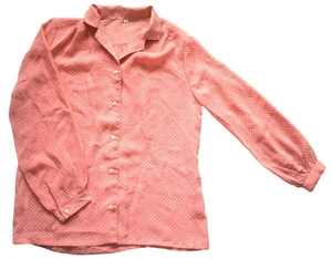 Vintage 80s Japanese Shirt Pink Pin Spot Print Retro Boho Indie 12 - Picture 1 of 2