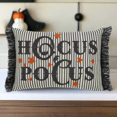 Primitive Halloween Hocus Pocus Fringed Pillow 14x20 - Image 1 of 4