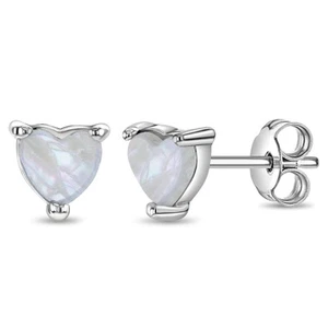 Mother of Pearl Heart Kids / Children / Girls Earrings - Sterling Silver - Picture 1 of 5