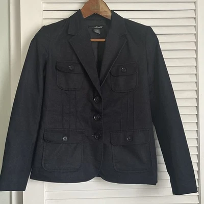 Chaqueta Blazer Pequeña Willi Smith Estilo Militar Botón Delantero Cambray Azul Marino Foto 1 de 4