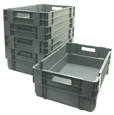 VGC Used 5 x Heavy Duty Plastic Storage Box Boxes Stackable Nestable 40L & 50L - Image 1 of 2