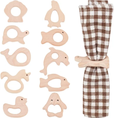 10 Portatovaglioli in Legno Fatti a Mano Con Animali Marini, Decorazione Da Tavo - Immagine 1 di 4