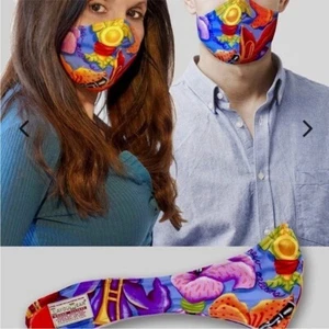 Bayou Wear Fleur De Jazz Face Mask - New in bag- blue red - Picture 1 of 4