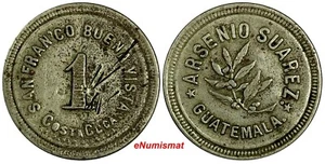 GUATEMALA TOKEN (1893-1897) Copper Nickel ARSENIO SUAREZ  Rulau Unlisted (28) - Picture 1 of 3