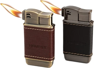 2 Pcs Soft Flame Lighter Leather Small Indoor Butane Refillable (Brown+Black) - Picture 1 of 7