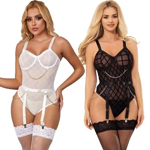Bodysuit Suspenders Belt Sexy Lingerie Women Basque Underwired Plus Size 8-22 UK - Picture 1 of 40