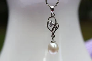 P54 Süßwasser Perlen Schmuck Anhänger ohne Halskette Ketten 925 Silber mnkh - Bild 1 von 1