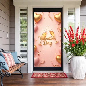 Valentine's Day Backdrop Banner Romantic Balloons Golden Hearts Party Background - Picture 1 of 10