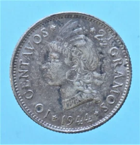 REPUBBLICA DOMINICANA 10 CENTAVOS 1944 MONETE DA COLLEZIONE ARGENTO SILVER COIN - Imagen 1 de 2