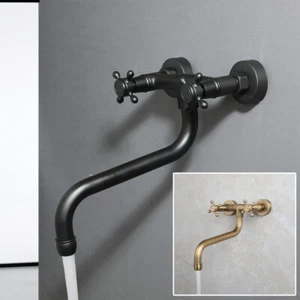 Grifo mezclador lavabo bañera antiguo de latón/negro con 2 manijas montado en la pared - Imagen 1 de 20