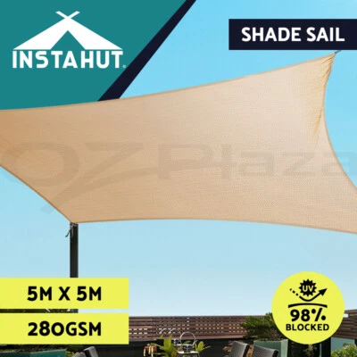 Instahut Sun Shade Sail Cloth Shadecloth Outdoor Canopy Square 280gsm 5x5m - image 1 of 4