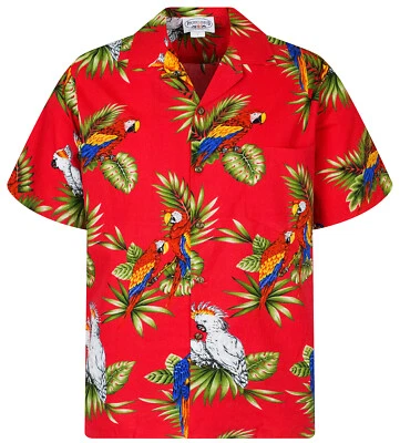 PLA Original Camicia Hawaiana Cacatua Kakadu Rosso - Immagine 1 di 4