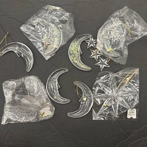 Vtg Celestial Ornament Lot Crescent Moon Stars Dove Christmas Glitter Acrylic - Picture 1 of 13