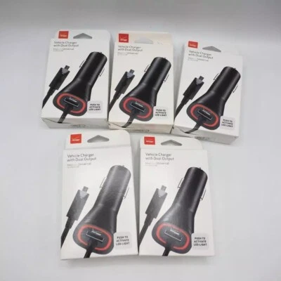 Lote de 5 pacotes Verizon OEM cabo micro USB porta dupla para carro - Imagem 1 de 4