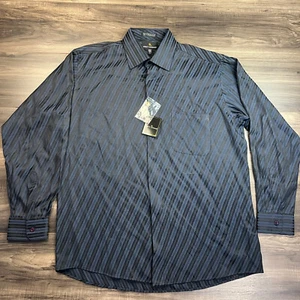 Stacy Adams Shirt Mens Large Blue Black Striped - Picture 1 of 10