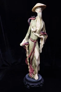 CAPODIMONTE ITALIAN SCUPTURE FIGURINE ASIAN MANWITH BIRDS RESIN 19 1/2" MARKED - Picture 1 of 12