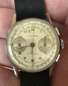 Festina old Vintage chronograph mens wristwatch Steel case manual Wind 34mm Runs - Picture 1 of 7