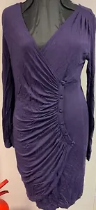 Warehouse Womens Ladies Purple Long Sleeve Clingy Dress Size 12 . - Picture 1 of 2