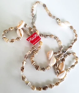 Collar de una sola hebra vintage Hilo Hattie Seashell & Cowrie Shell Lei 34" con etiqueta - Imagen 1 de 5