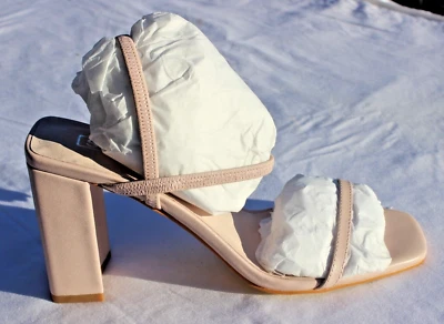 NUEVO SOL SANA LILY 3-3/4" ENVUELTO BLOQUE TACÓN CORREAS FINAS CUERO ROSA AGUA DE ROSAS S Foto 1 de 4