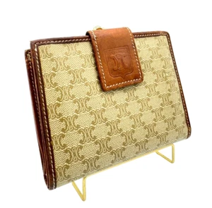 CELINE Macadam Wallet PVC Leather Bifold kiss lock Authentic Beige ITALY - Picture 1 of 23