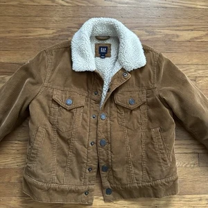 Gap Kids Cord Trucker Jacket Big Kids Small Acorn Flap Pocket Sherpa Hipster - Picture 1 of 4