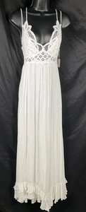 Free People One Size XS Adella Maxi Dress Crochet Smocked Strappy White - Picture 1 of 14