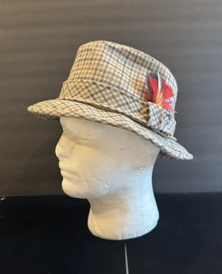 Pendleton Tweed Fedora Hat Tan Blue Vintage 100% Virgin Wool Size 7" Made in USA - Image 1 of 4