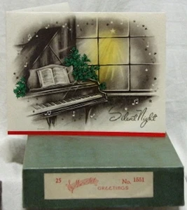 1950s VINTAGE BOX OF MUSICAL CHRISTMAS CARDS - MUSICLEF GREETINGS - SILENT NIGHT - Picture 1 of 3
