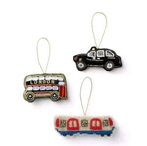Marks & Spencer 3 Filz Perlen London Ornamente Bus Taxi & Zug Weihnachten - Bild 1 von 6