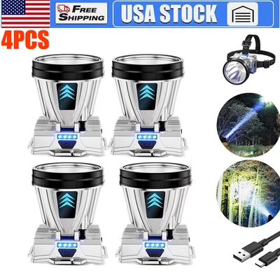 4 PIEZAS 90000 Lúmenes Super Brillante Recargable Alta Potencia Faro Cabeza Senderismo Lámpara Foto 1 de 4