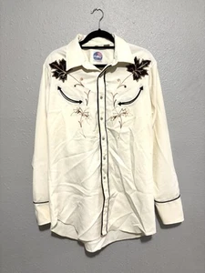Vintage Miller Western Wear Pearl Snap Rockabilly Embroidered Crème Men’s L - Picture 1 of 9