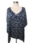 Cato Woman Caftan Poncho Top Size 22/24W Blue Black Beaded Lace Trim Pullover
