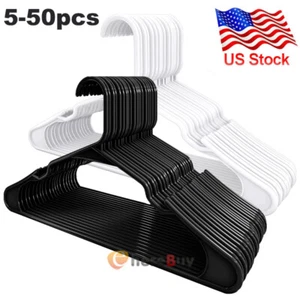 Small Non-Slip Plastic Clothes Hangers – 5/10/20/50 Pack, Black, White, Red - Picture 1 of 36