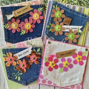 Female Birthday Card, UPCYCLED DENIM POCKET Card, Handmade in Australia - Picture 1 of 26