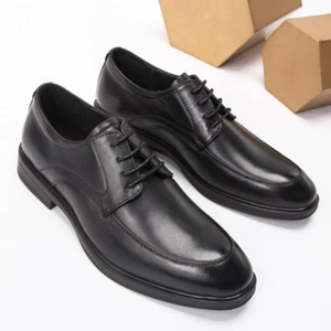All Seasones Lace Up Mens Round Toe Classic Black Leather Oxfords Business Shoes - Picture 1 of 12