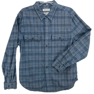 Madewell Flanell Knopfleiste Herren Large perfekte Passform blau weiß Tartan Langarm - Bild 1 von 10