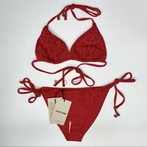 NWT Roberto Cavalli Red Donna Triangle Bikini 2-Piece Set Size Medium - Picture 1 of 12