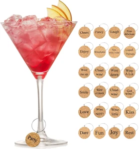 24 Pieces Wooden Wine Glass Charms Glass Markers Drink Markers for Wine Glass Ch - Picture 1 of 7