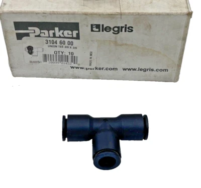 Box of 10 Parker Legris LF3000  3104 60 00 90° Union Tee  3/8" x 3/8" x 3/8" - Image 1 of 3
