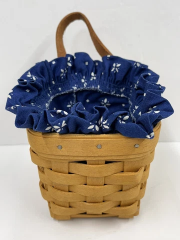 Longaberger Mini 4" X 4" Wall Hanging Basket with Blue Liner Cover