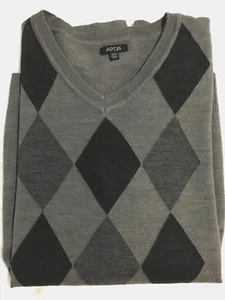 Apt.9 Sweater Men's XL Tall V Neck Charcoal Gray Argyle Diamond Light Weight EUC - Picture 1 of 7