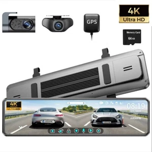 12 Inch IPS Screen 4k Mirror Dash Cam Rearview Mirror GPS Track Video Recorder - Picture 1 of 11